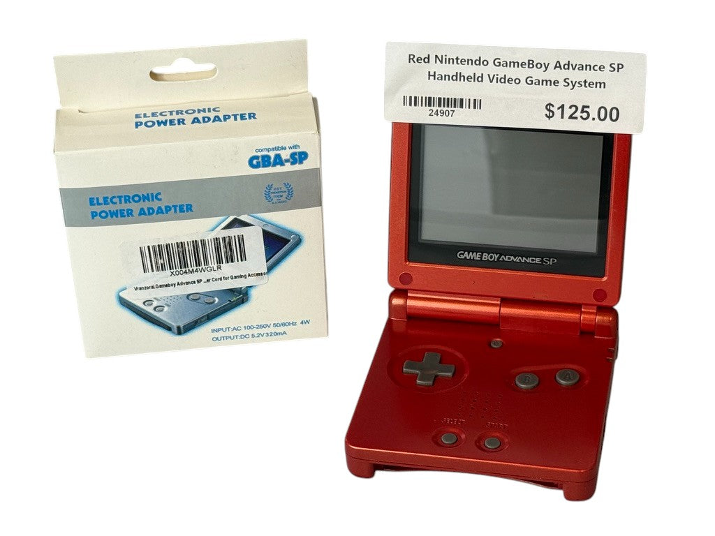 Red Nintendo Game Boy Advance SP Handheld Video Game System with Charger
