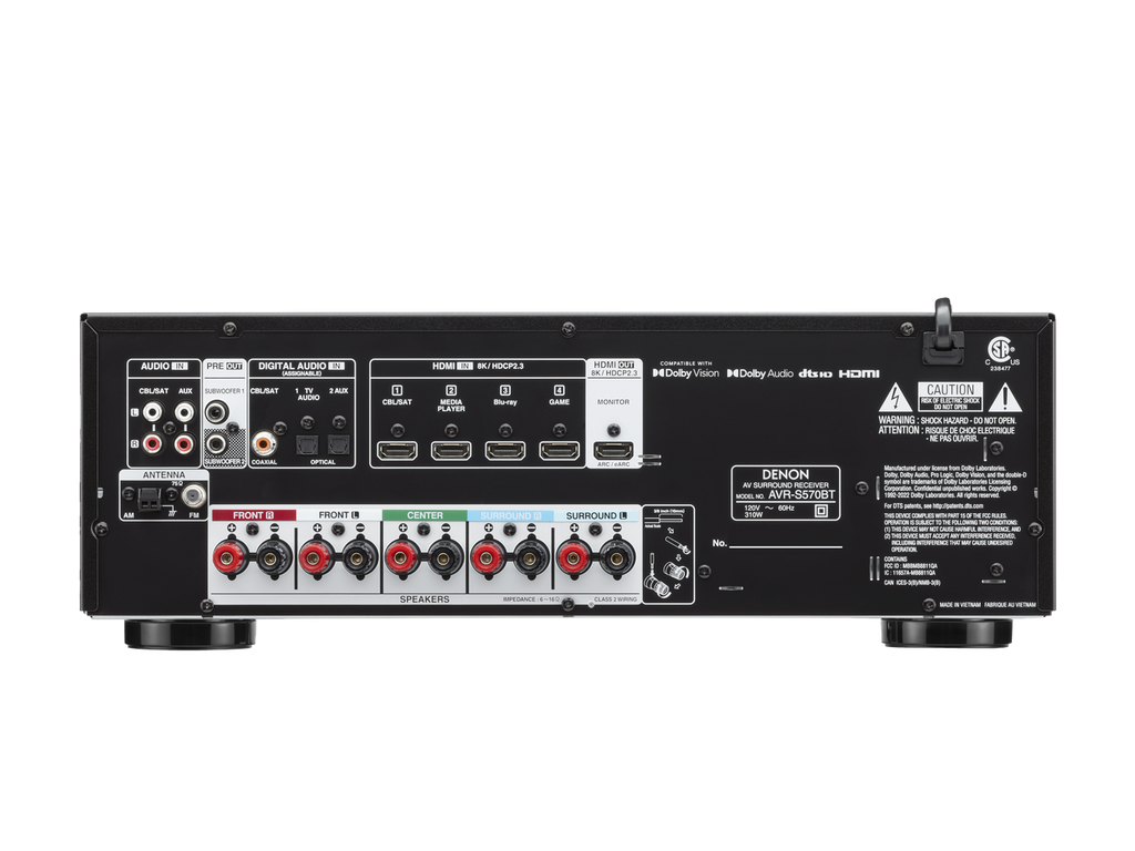 Denon AVR-S570BT 8K Video and Surround Sound from 5.2 Channel Receiver (New)