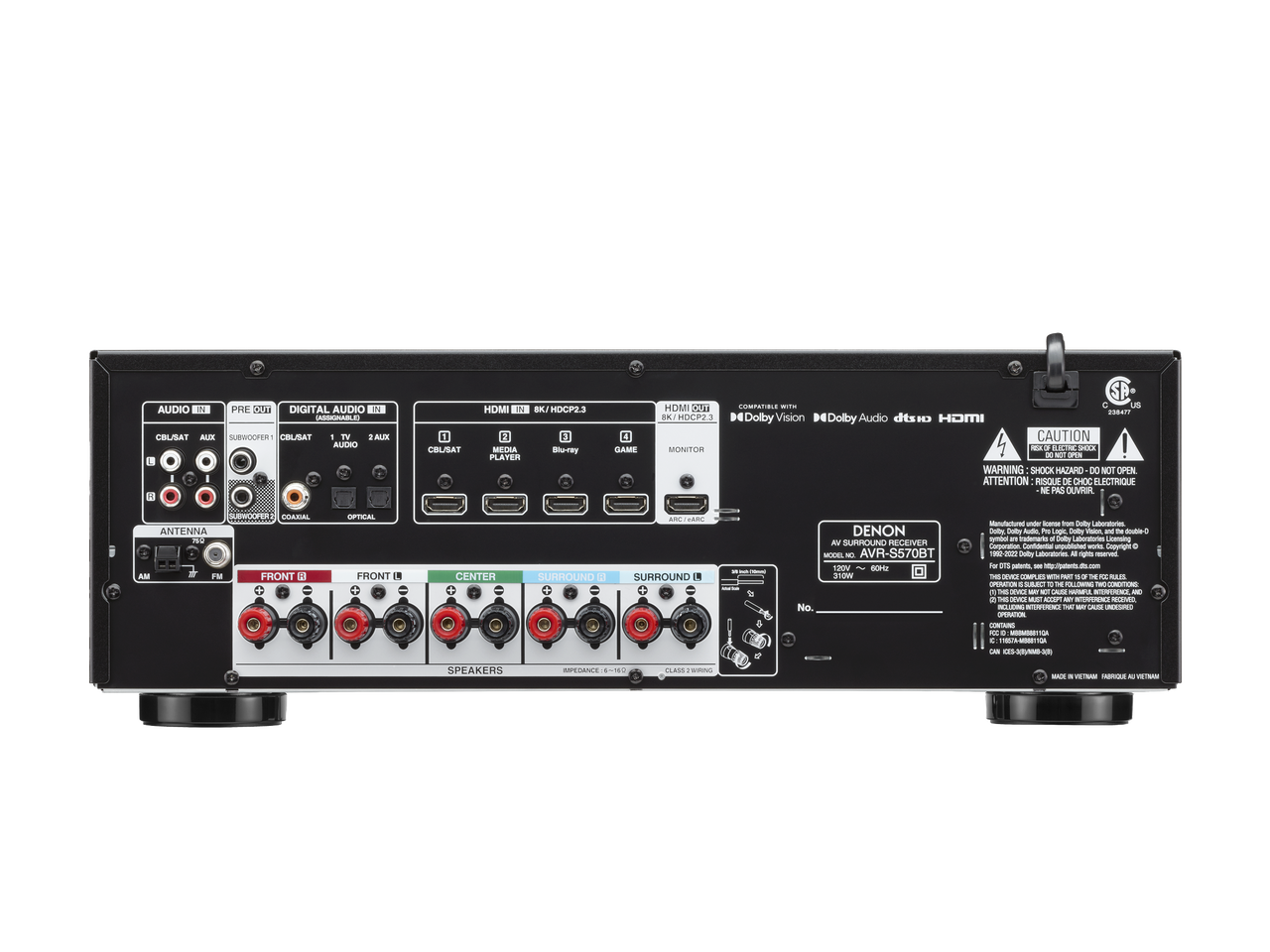 Denon AVR-S570BT 8K Video and Surround Sound from 5.2 Channel Receiver (New)