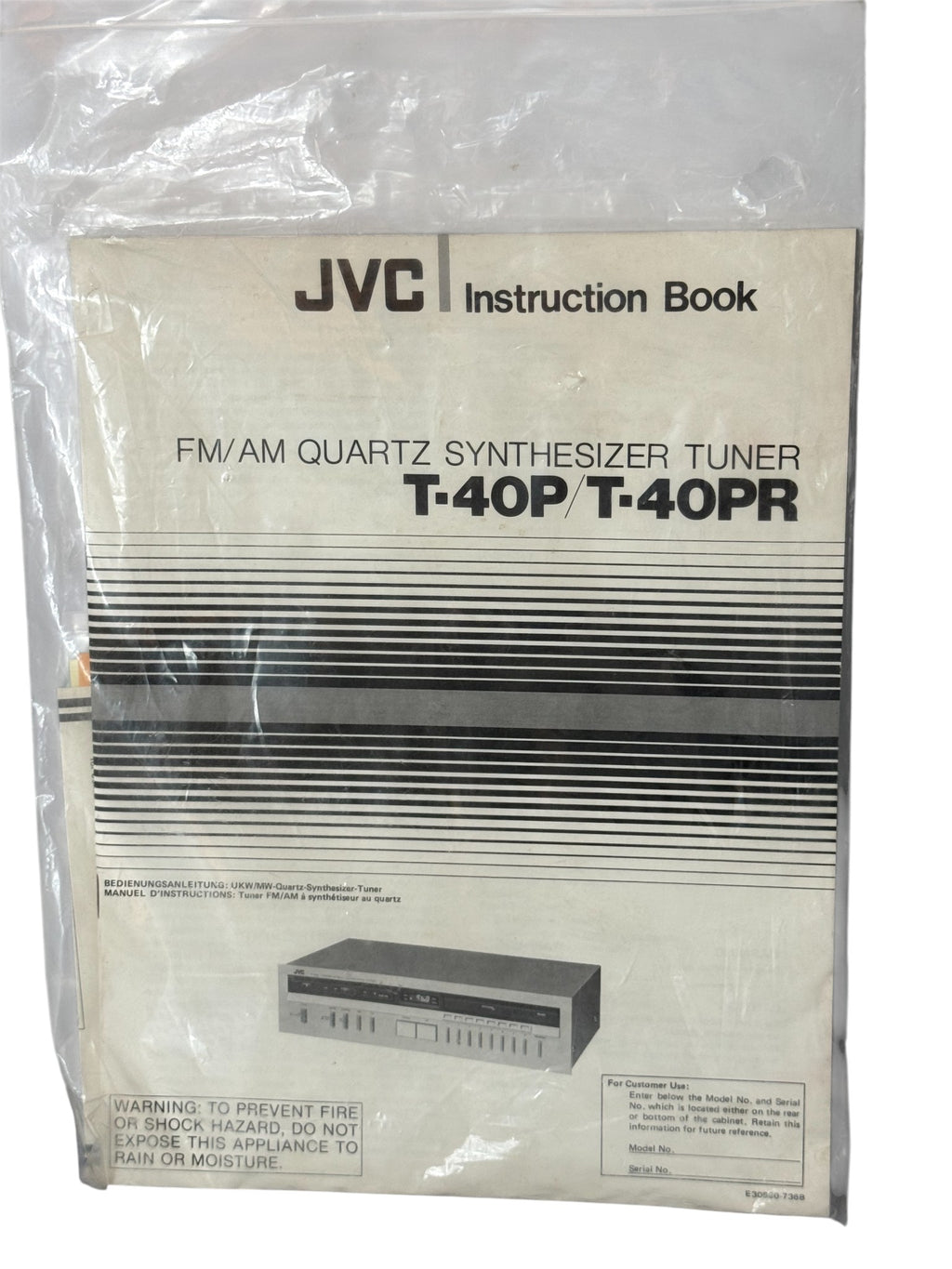 Vintage JVC T-40P FM/AM Quartz Synthesizer Stereo Tuner
