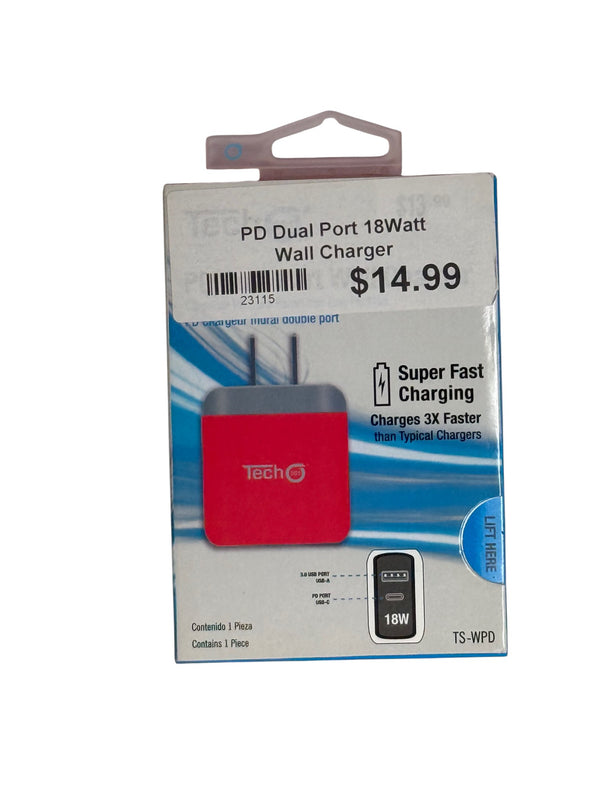 PD Dual Port 18W Wall Charger – USB-A & USB-C Fast Charging