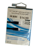 6.5 ft Tech 361 Lightning to USB-C Sync & Charge Braided Cable