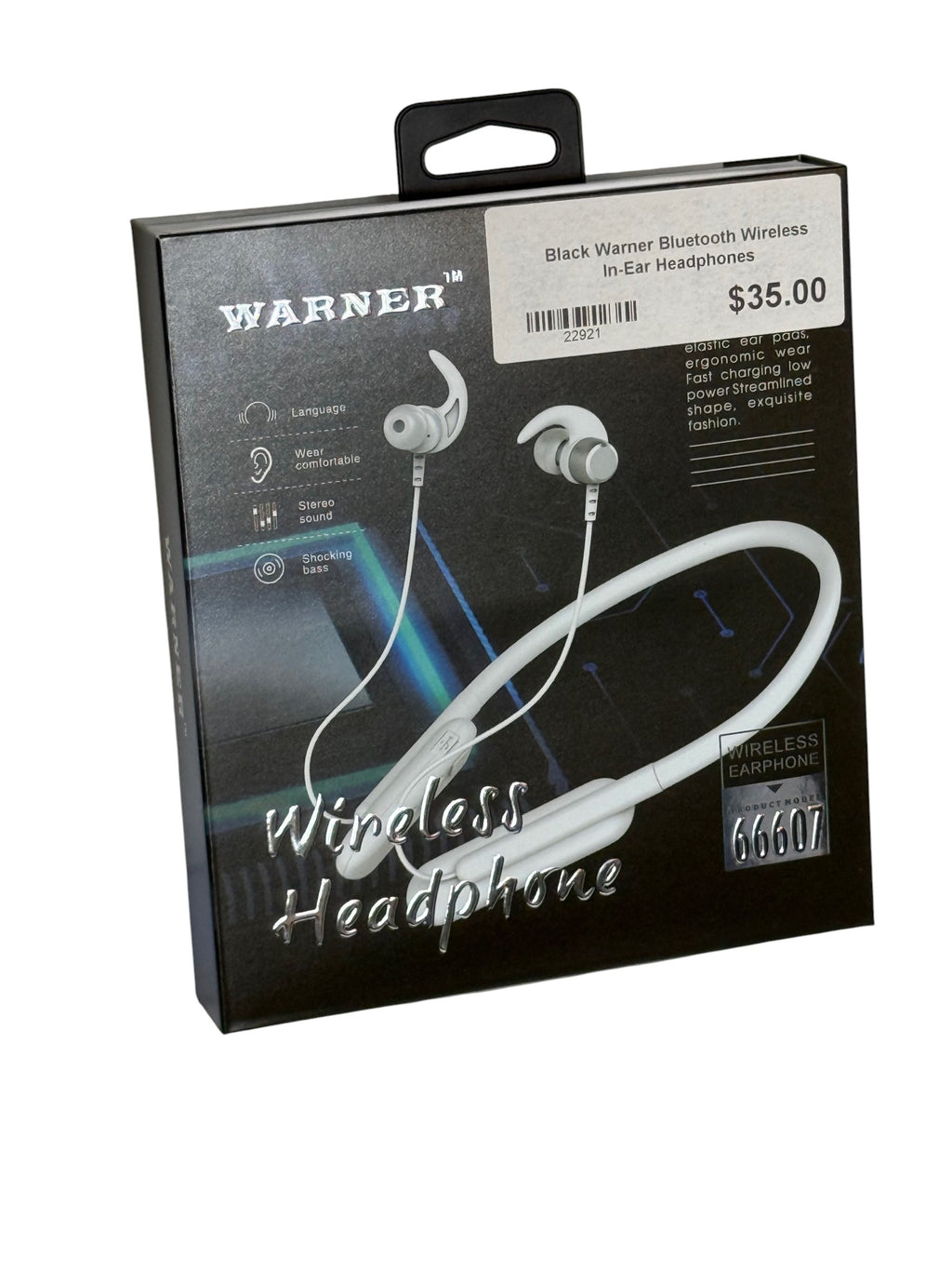 Black Warner Bluetooth Wireless In-Ear Headphones