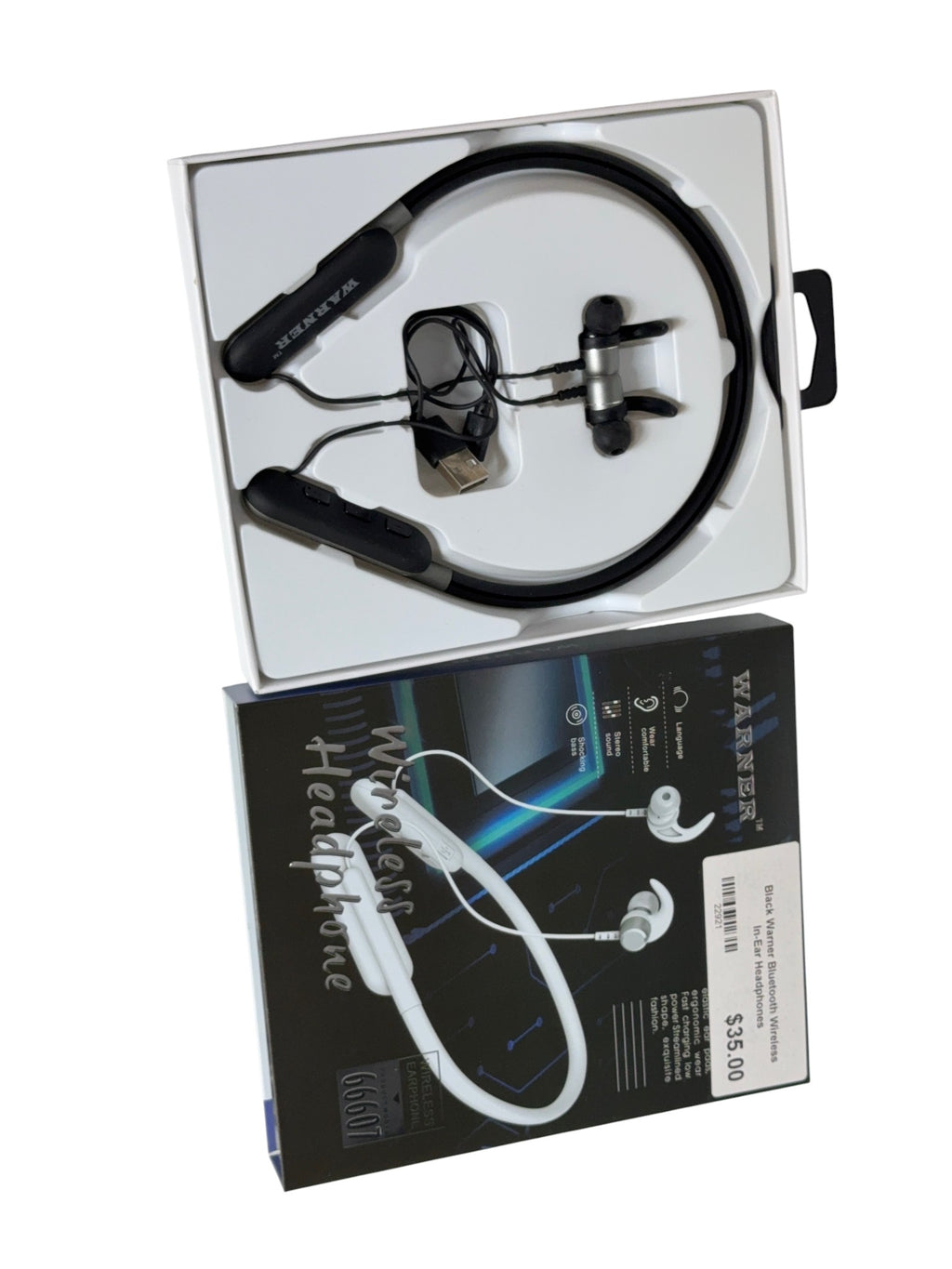 Black Warner Bluetooth Wireless In-Ear Headphones