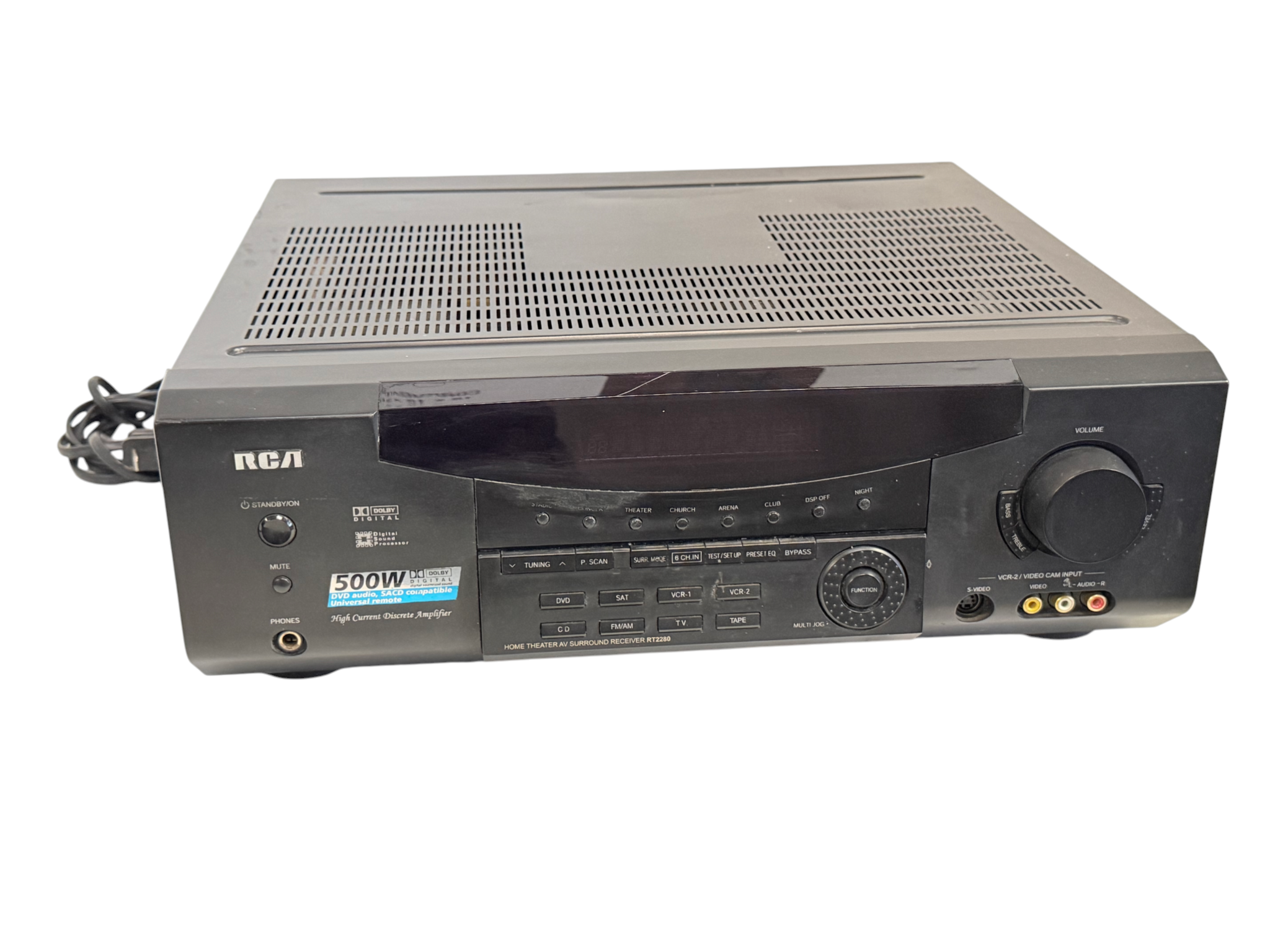 RCA RT2280 Audio Video Receiver : 80W (front), 80W (center), 80W (rear), 100W (sub)