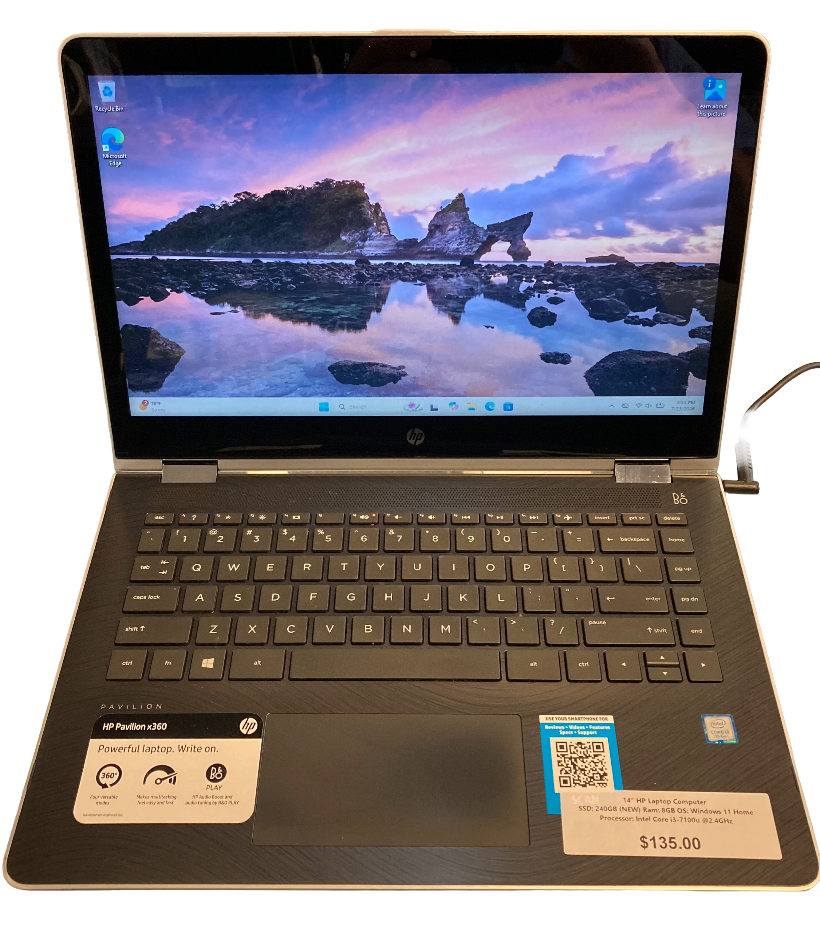 14" HP Laptop Computer SSD: 240GB (NEW) Ram: 8GB OS: Windows 11 Home Processor: Intel Core i3-7100u @2.4GHz