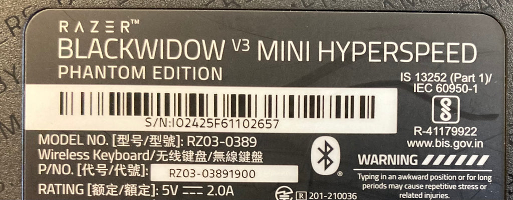 Razer Blackwidow V3 Mini keyboard Hyperspeed Wireless phantom edition