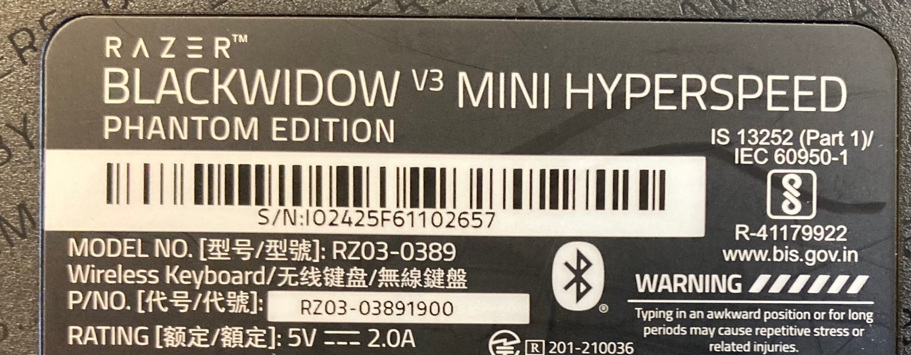 Razer Blackwidow V3 Mini keyboard Hyperspeed Wireless phantom edition