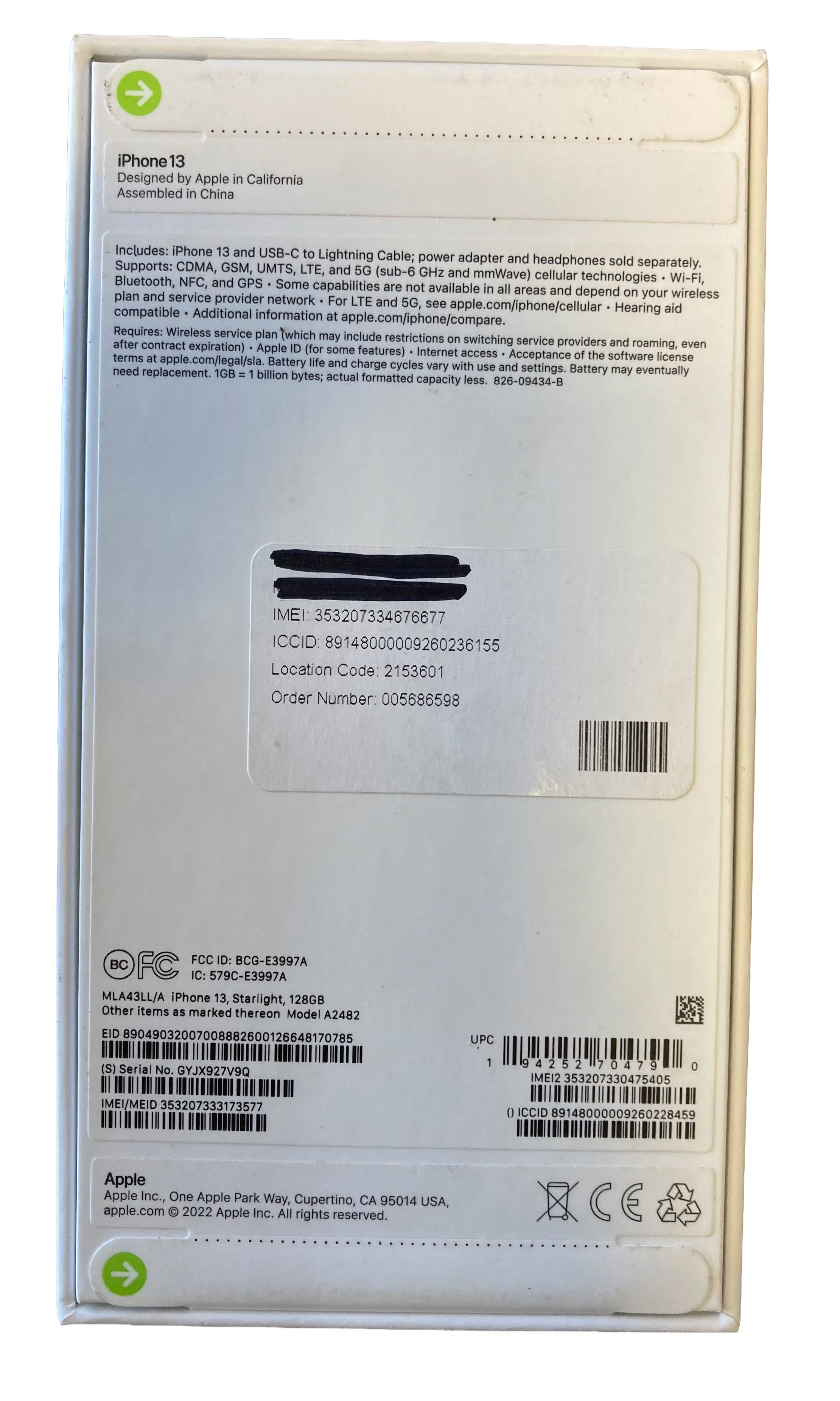 Brand New Apple iPhone 13 Factory Unlocked 128GB Starlight Smartphone
