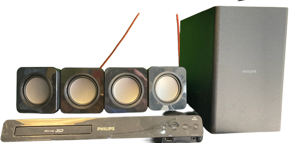 Phillips HTS3541/F7B Blue Ray Player/CD Home Theater System Missing 1 speaker and no remote
