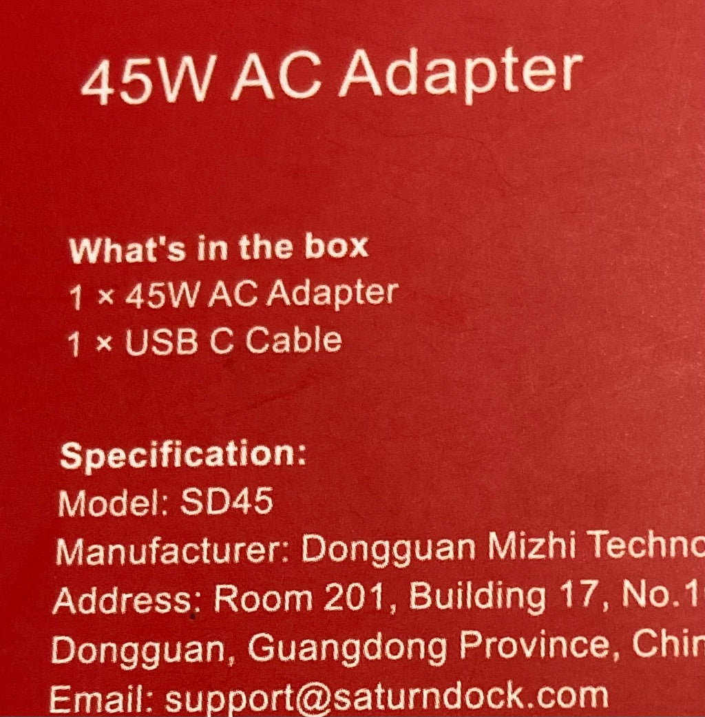 AC Adaptor 45 watts USB C Cable