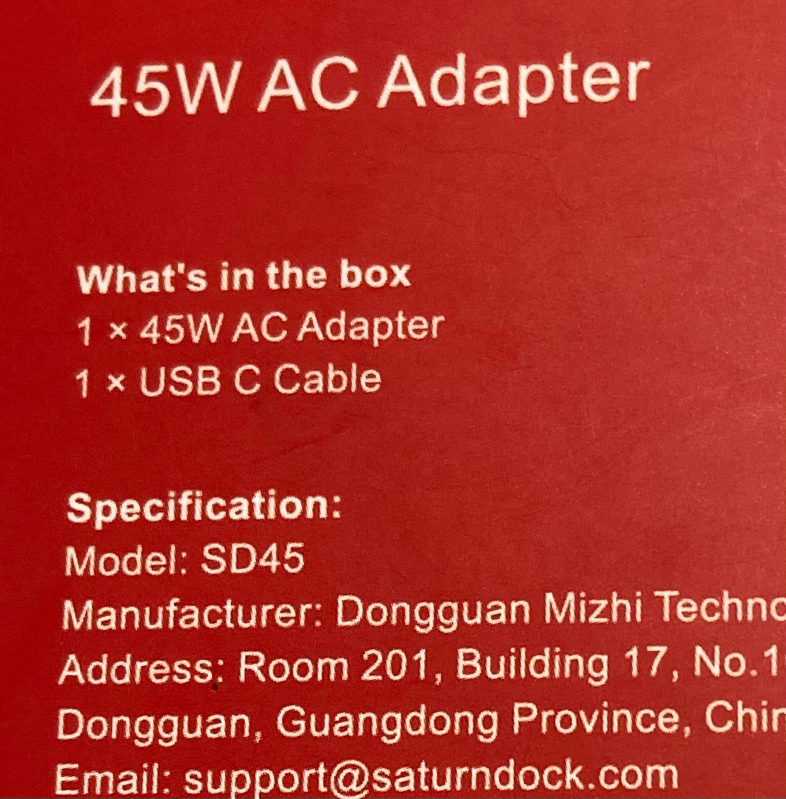 AC Adaptor 45 watts USB C Cable