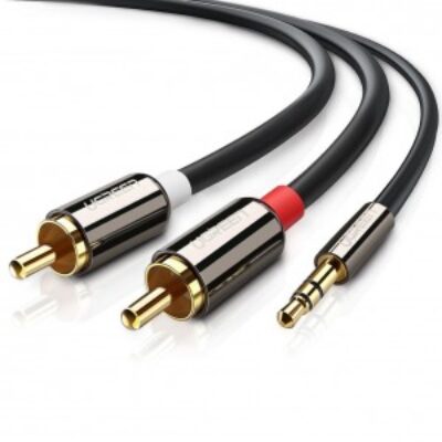 UGREEN 3.5mm Male to 2RCA Male Aux Cable Gold Plated L R Plug Audio Cable